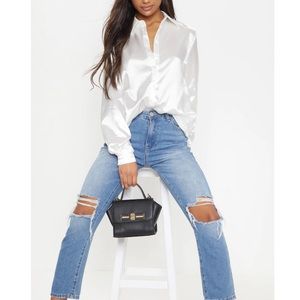 PLT White Satin Button Front Shirt